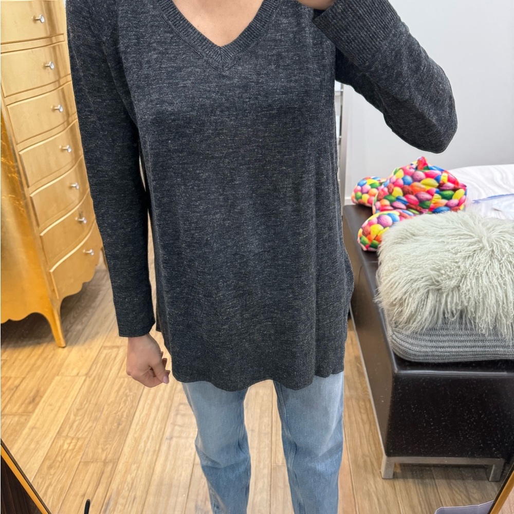 Gray V-Neck Sweater with Relaxed Fit